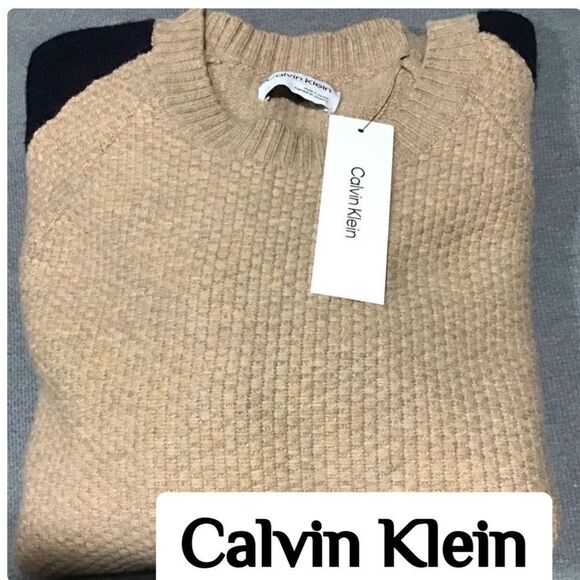 CALVIN KLEIN Cashmere WOOL Men’s Color-blocked Sweater Large